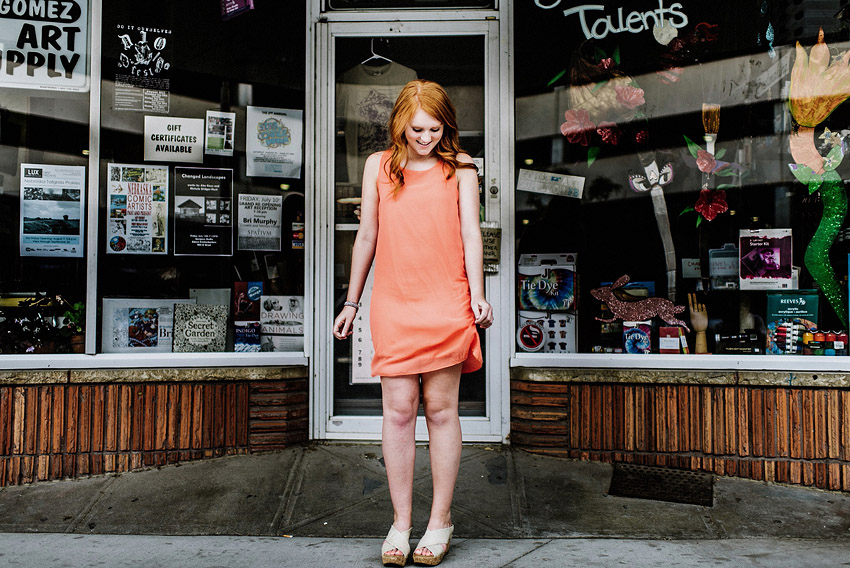 pink dress outside of a store