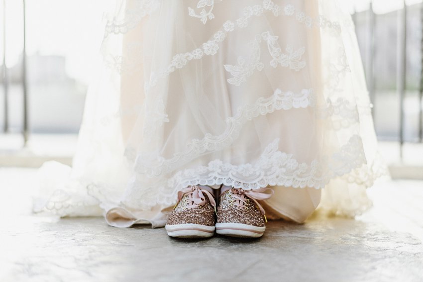 the bride's sparkling canvas wedding shoes