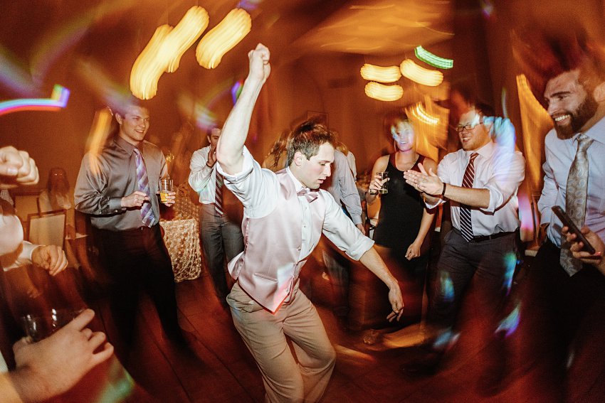wedding reception photo of people dancing