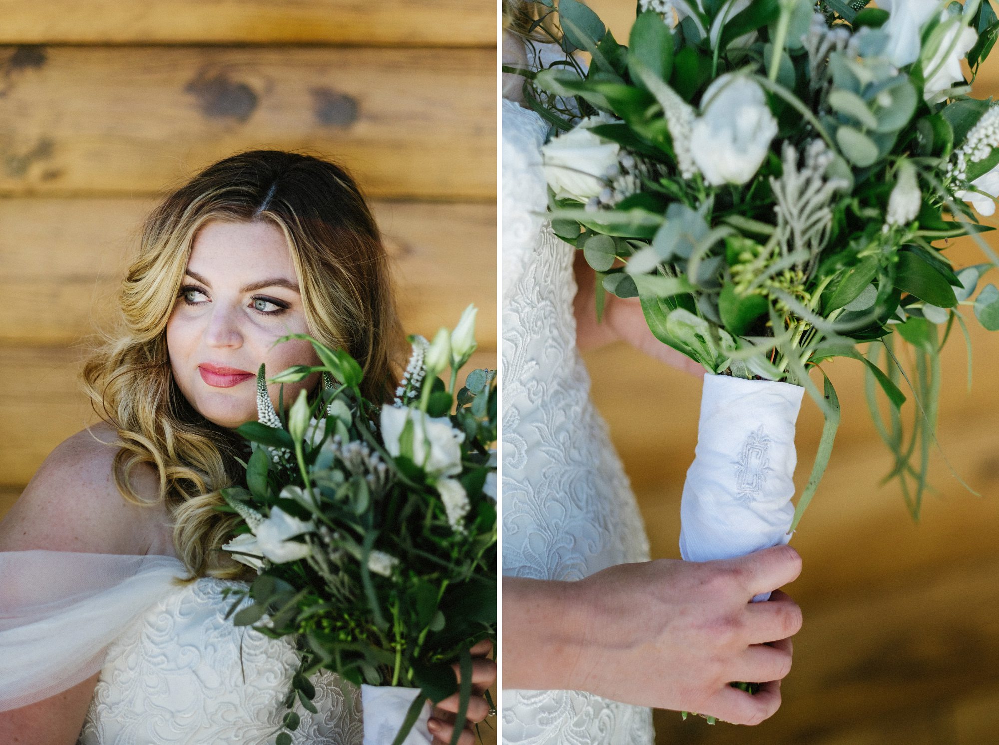 bride, bouquet, wooden wall